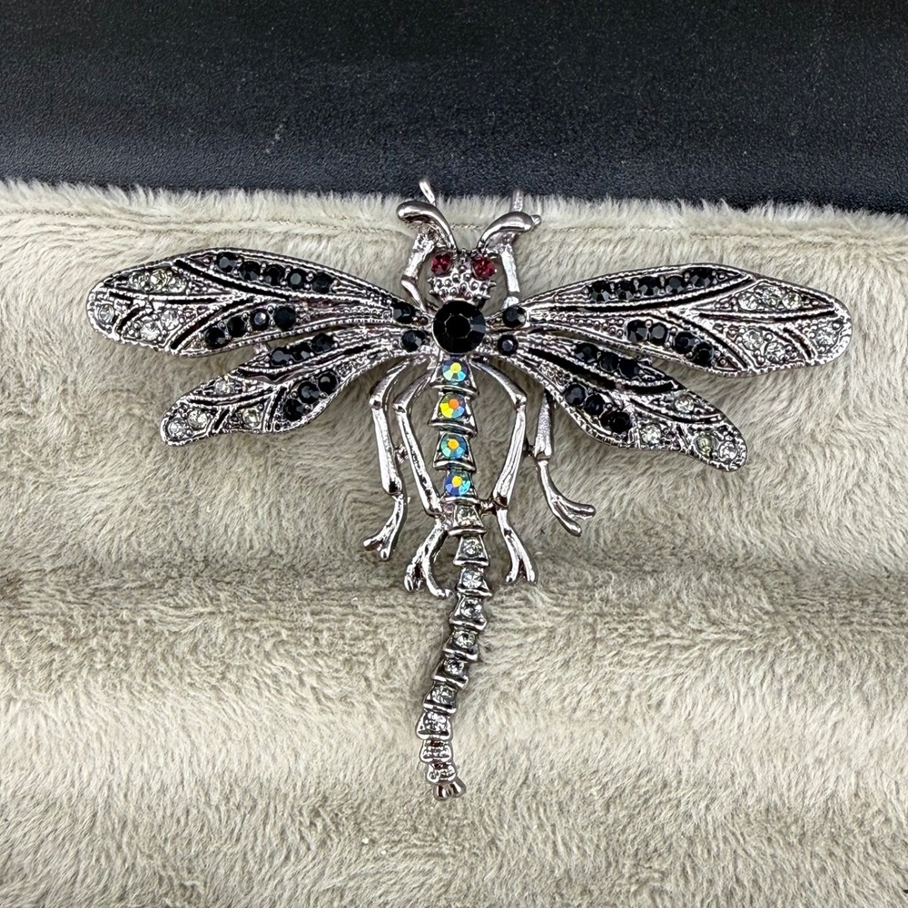 Dragonfly Brooch‎ Cara NY  Silver Tone Rhinestone Signed